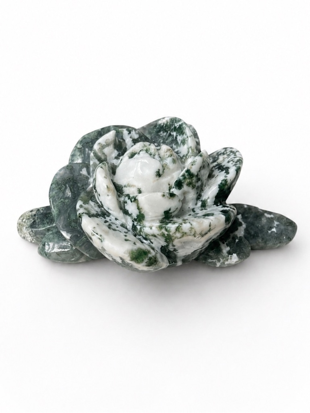 Moss Agate Carved Rose